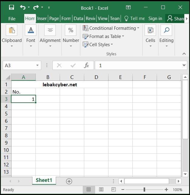 Membuat Penomoran Otomatis Di Microsoft Excel 2016
