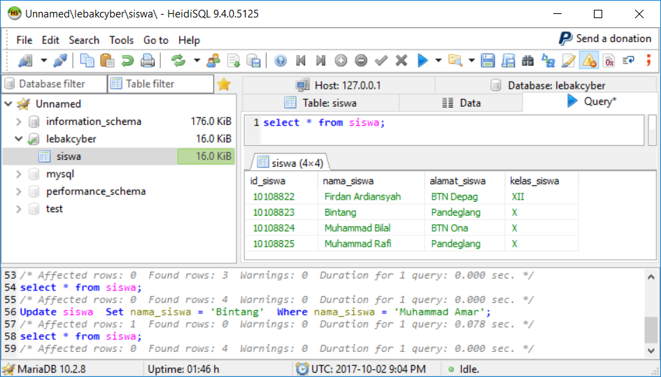 Perintah Update Data Di Database MariaDB