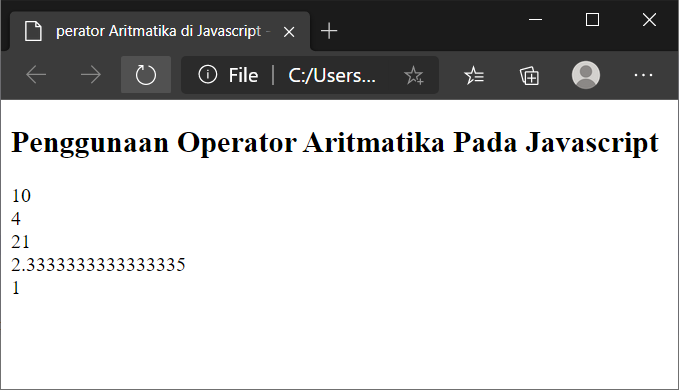 operator aritmatika di JavaScript